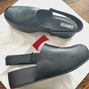CAMPER (Barcelona Spain) Black Leather High Quality Clog Shoe 39/8 RARE $250